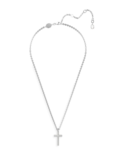 Shop Swarovski Women's Insigne Rhodium-plated & Crystal Pavé Small Cross Pendant Necklace In Silver
