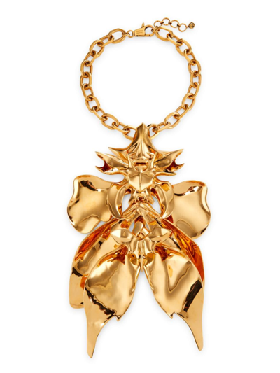 Shop Alexander Mcqueen Women's Orchid Goldtone Pendant Necklace In Yellow Gold