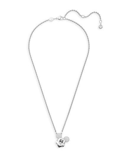 Shop Swarovski Women's Disney100 Rhodium-plated &  Crystal Mickey Mouse Pendant Necklace In Silver