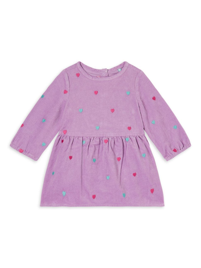Shop Stella Mccartney Baby Girl's Heart Embroidered Corduroy Dress In Purple