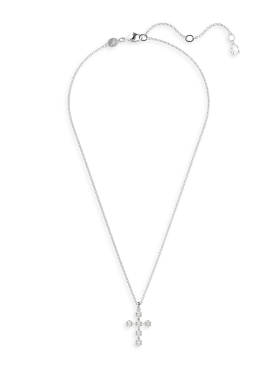 Shop Swarovski Women's Insigne Rhodium-plated & Crystal Small Cross Pendant Necklace In Silver