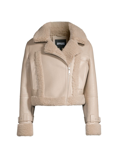 Shop Apparis Women's Jay Faux Leather-&-suede Moto Jacket In Taupe