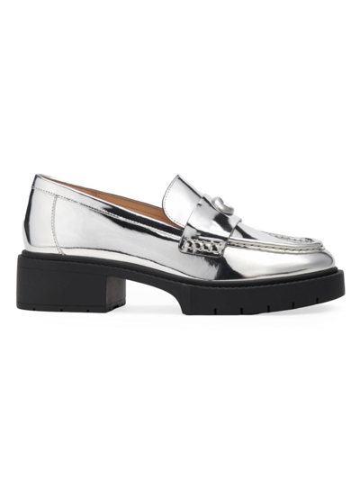 Shop Coach Women's Leah Metallic Leather Loafers In Silver