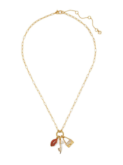 Shop Kate Spade Women's Hit The Town Goldtone, Glass & Cubic Zirconia Cluster Charm Pendant Necklace In Metal