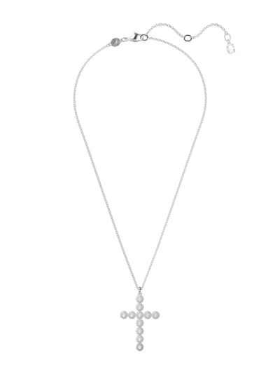 Shop Swarovski Women's Insigne Rhodium-plated & Crystal Cross Pendant Necklace In Silver
