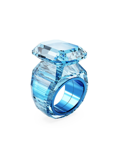 Shop Swarovski Women's Lucent Blue-rhodium-plated &  Crystal Cocktail Ring