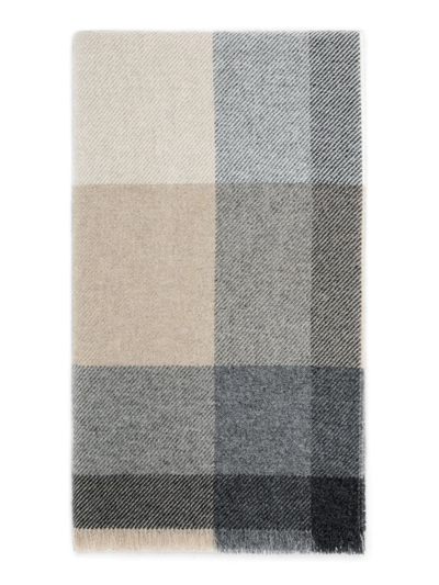 Shop Brunello Cucinelli Men's Wool And Cashmere Checked Twill Scarf In Grey