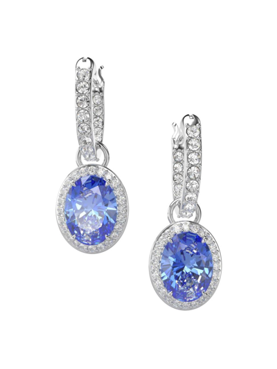 Shop Swarovski Women's Constella Rhodium-plated & Cubic Zirconia Halo Drop Earrings In Blue