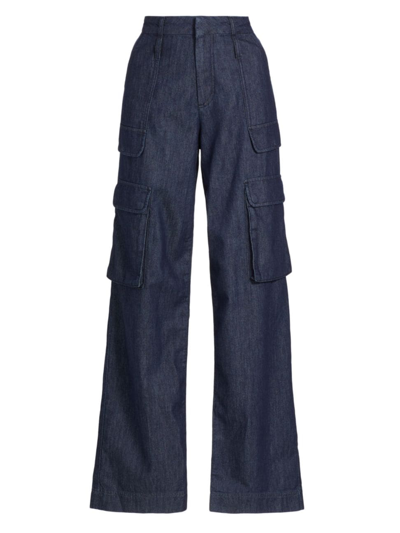 Shop Frame Women's Straight-leg Denim Cargo Pants In Rinse