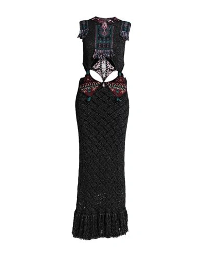 Shop Etro Woman Maxi Dress Black Size 6 Virgin Wool, Viscose, Metallic Fiber, Wool, Cupro