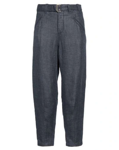 Shop Giorgio Armani Man Pants Slate Blue Size 36 Linen, Acetate