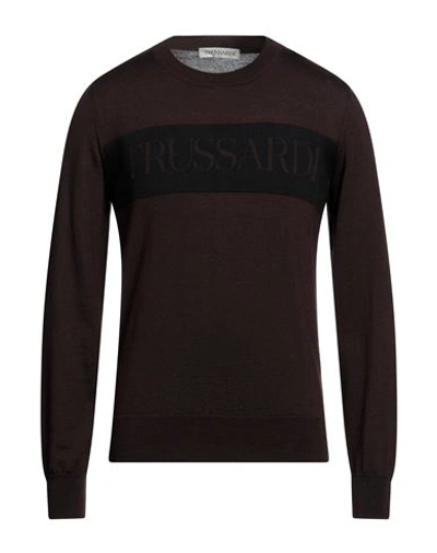 Shop Trussardi Man Sweater Dark Brown Size 3xl Acrylic, Wool