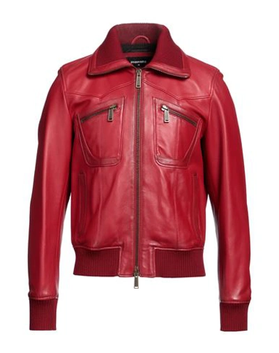 Shop Dsquared2 Man Jacket Red Size 46 Ovine Leather