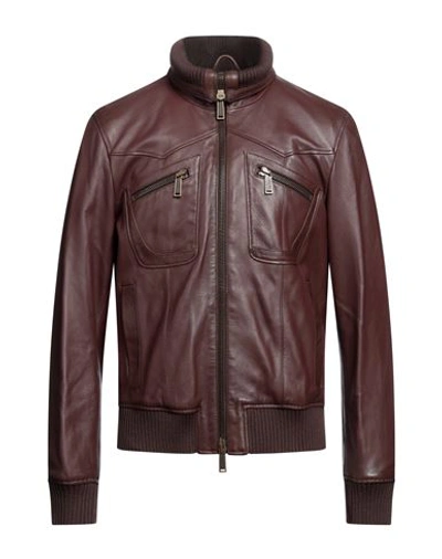 Shop Dsquared2 Man Jacket Cocoa Size 40 Ovine Leather In Brown