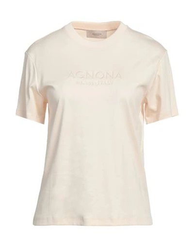Agnona T-shirt With Embroidered Logo In Beige