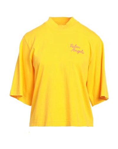Shop Palm Angels Woman T-shirt Ocher Size Xl Cotton, Virgin Wool, Acrylic In Yellow