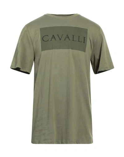 Shop Roberto Cavalli Man T-shirt Military Green Size M Cotton
