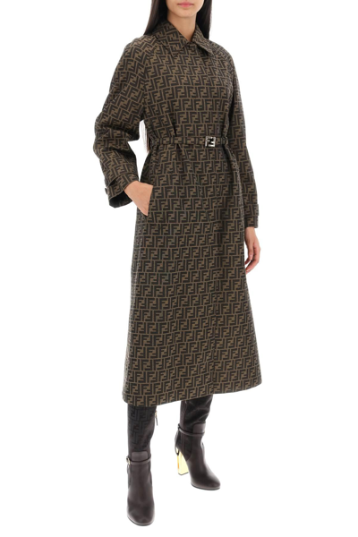 Shop Fendi Ff Jacquard Canvas Trench Coat In Brown