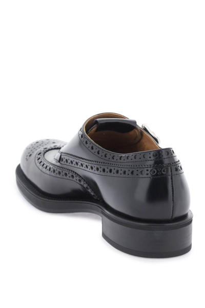 Shop Miu Miu Brushed Leather Monk Brogue Shoes In Black