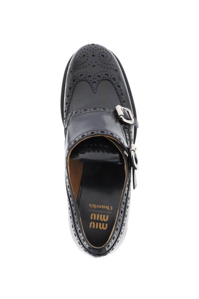 Shop Miu Miu Brushed Leather Monk Brogue Shoes In Black