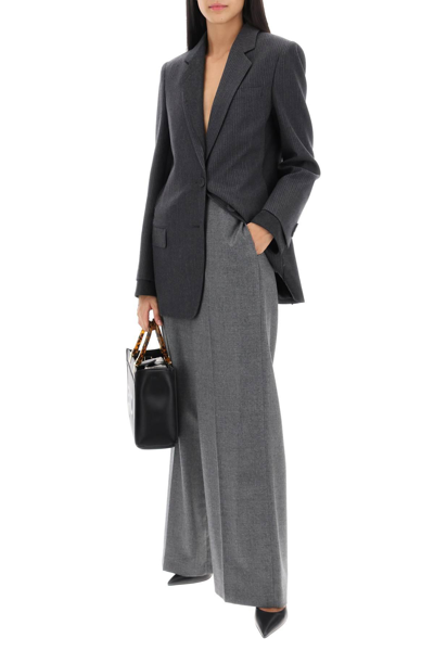 Shop Fendi Melange Wool Palazzo Pants In Grey