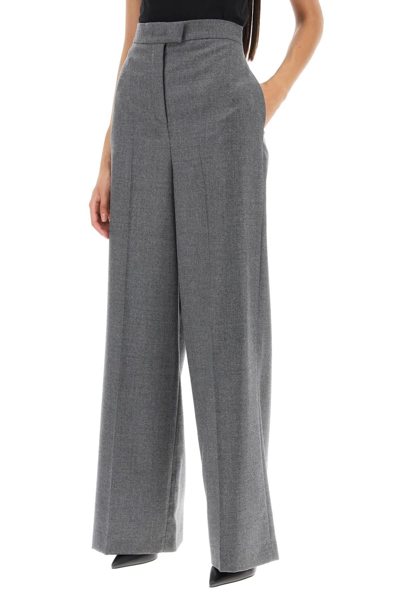 Shop Fendi Melange Wool Palazzo Pants In Grey