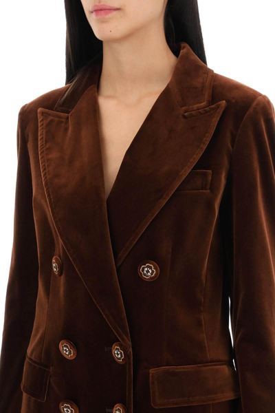Shop Etro Double-breasted Velvet Jacket In Brown