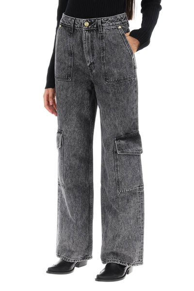 Shop Ganni Angi Cargo Jeans In Grey