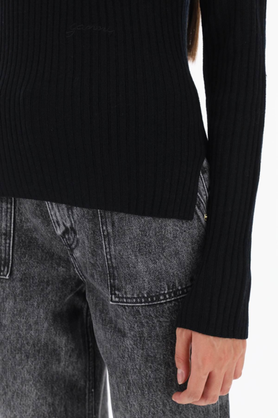 Shop Ganni Turtleneck Sweater With Back Cut Out In Black