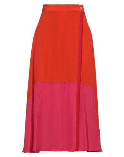 Shop Antonia Zander Woman Midi Skirt Coral Size S Silk In Red