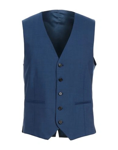 Shop Tonello Man Tailored Vest Navy Blue Size 42 Virgin Wool, Elastane