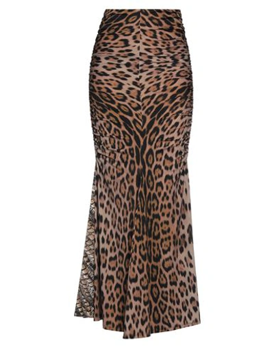 Shop Roberto Cavalli Woman Maxi Skirt Camel Size 6 Polyamide, Elastane In Beige