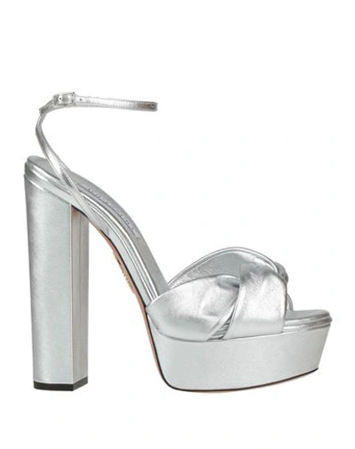 Shop Aquazzura Woman Sandals Silver Size 11 Soft Leather