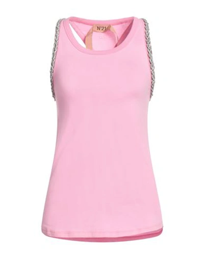 Shop N°21 Woman Tank Top Pink Size 6 Cotton, Glass, Silicone