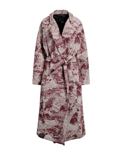 Shop Kimo No-rain Woman Coat Burgundy Size M Cotton, Hemp, Acrylic, Polyamide, Virgin Wool In Red