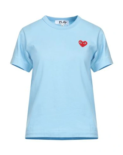 Shop Comme Des Garçons Play Woman T-shirt Sky Blue Size M Cotton
