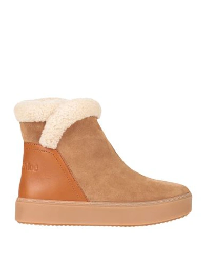 Shop See By Chloé Woman Ankle Boots Camel Size 8 Calfskin, Lambskin, Cow Leather In Beige
