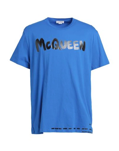 Shop Alexander Mcqueen Man T-shirt Blue Size M Cotton