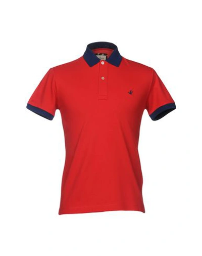 Shop Brooksfield Man Polo Shirt Brick Red Size 38 Cotton, Elastane