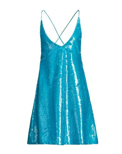 Ganni Sequined Recycled Satin Mini Dress In Blue