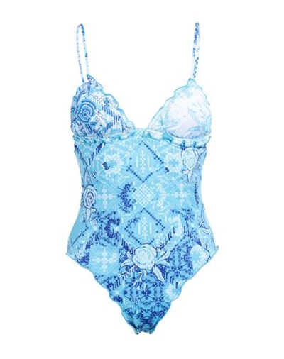 Shop F**k Project Woman One-piece Swimsuit Sky Blue Size S Polyamide, Elastane