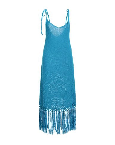 Shop Alanui Woman Maxi Dress Azure Size M Cotton In Blue