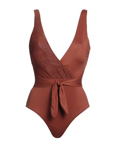 Shop Vacanze Italiane Woman One-piece Swimsuit Rust Size 14 Polyamide, Lurex In Red