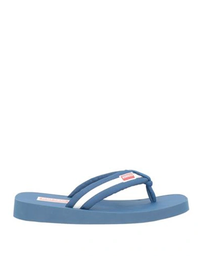 Kenzo Logo Patch Striped Flip-flops - Men's - Rubber/fabric In Blue