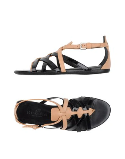 Shop Hogan Woman Thong Sandal Black Size 6.5 Soft Leather