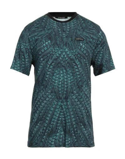 Shop Roberto Cavalli Man T-shirt Deep Jade Size L Cotton In Green