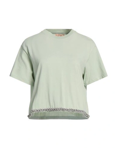 Shop N°21 Woman T-shirt Light Green Size 8 Cotton, Glass, Silicone