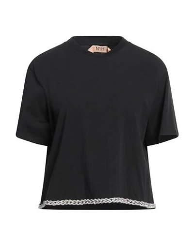 Shop N°21 Woman T-shirt Black Size 8 Cotton, Glass, Silicone