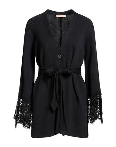 Twinset Woman Cardigan Black Size M Cotton, Polyamide In Black