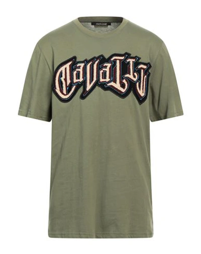 Shop Roberto Cavalli Man T-shirt Military Green Size L Cotton